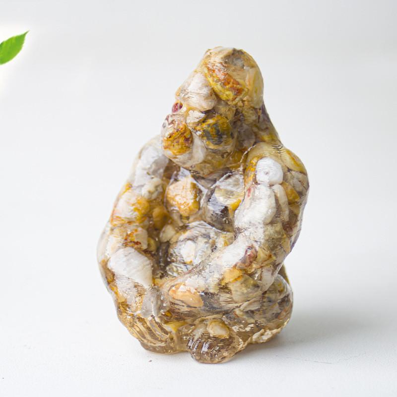 Statue de Gorille en Résine avec Pierres de Cristal Naturelles Pour Décoration de Bureau Cadeau Pour Amis