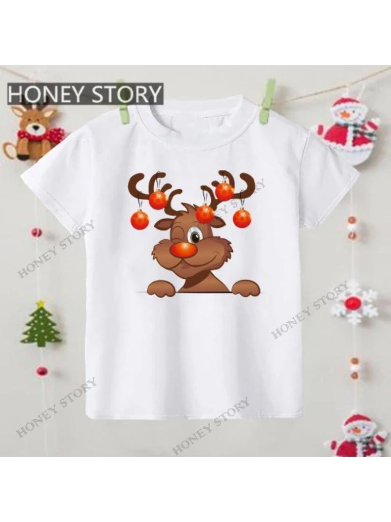 Merry Christmas T Shirt Christmas Christmas Snowman Pattern Children's Boys and Girls Short-sleeved T-shirt