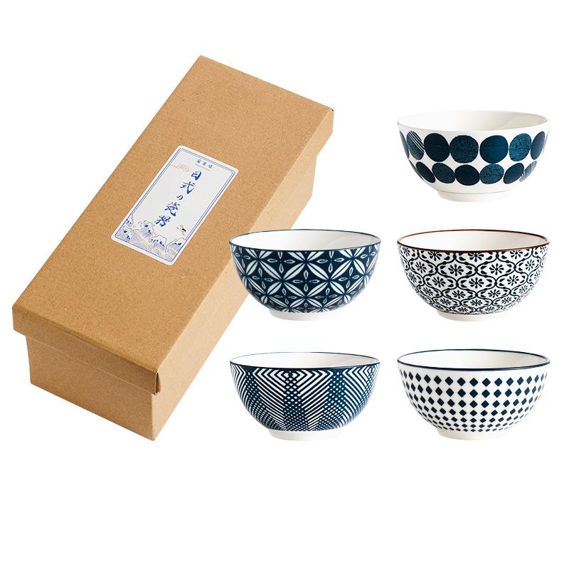 

Набор из 5 мисок, керамические миски для обеда, 4,5-дюймовая синяя фарфоровая миска для рисового супа, овсянки с подарочной коробкой, подходит для микроволновой печи синий