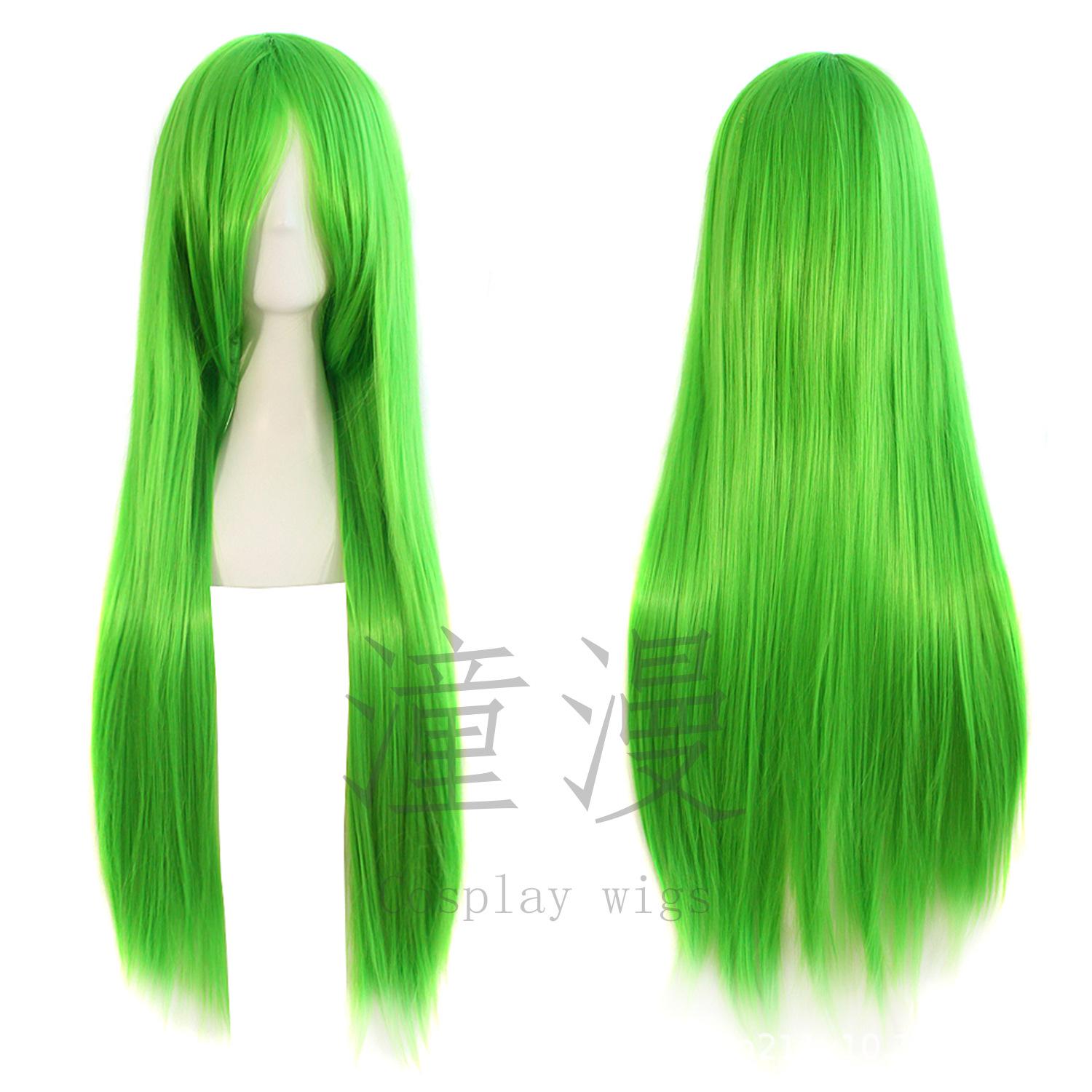Anime 2D Cosplay Wig for Men & Women - 80cm Long Straight Light Gold Hair with Side-Swept Bangs флуоресцентный зеленый