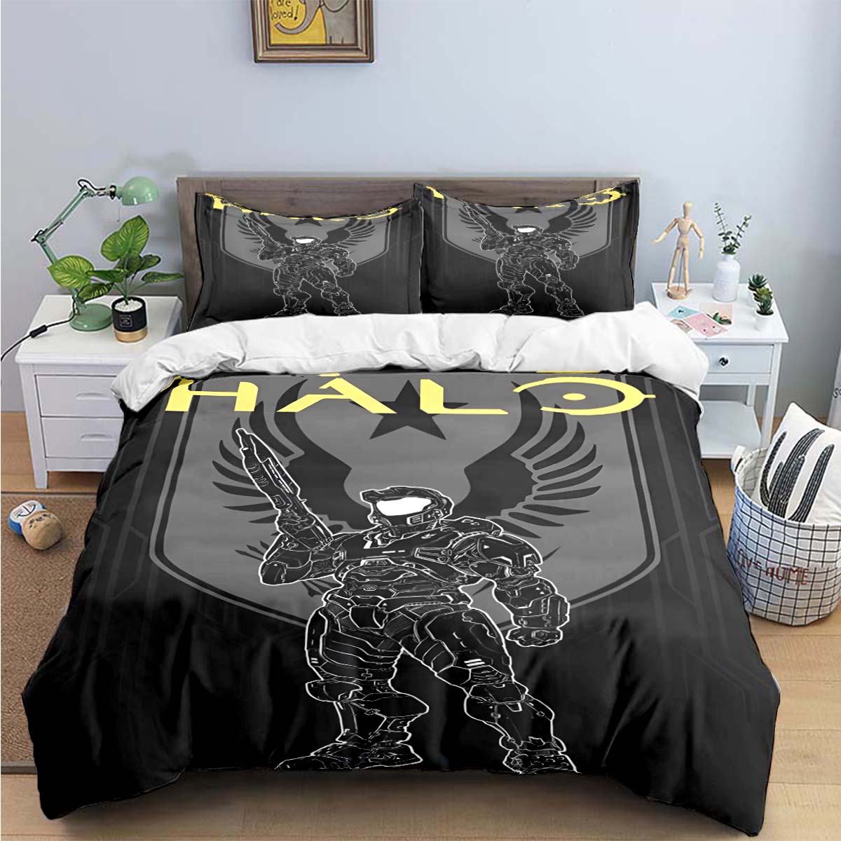 

Game H-Halo 2 Xbox Mechwarrior Print Bedding Sets Bed Supplies Set Duvet Cover Bed Comforter Set Bedding Set Luxury Gift EU King(240*220cm)3pcs