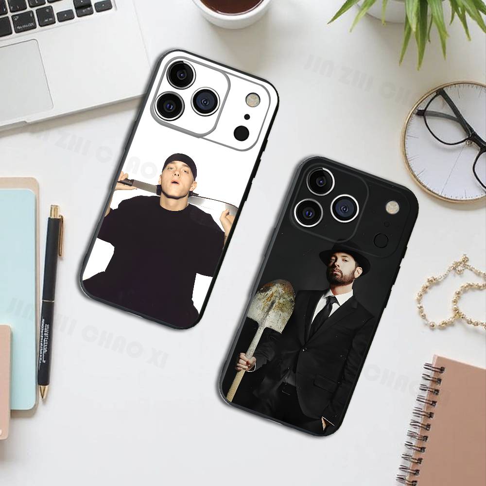 Hip-Hop Eminem Rapper Black Phone Case For IPhone 17 16 15 14 13 12 13 12 11 Pro Max Plus XS XR Silicone Soft Back Cover