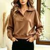 Women S Loose Fit Buttoned Lapel Solid Color Long Sleeve Sweatshirt