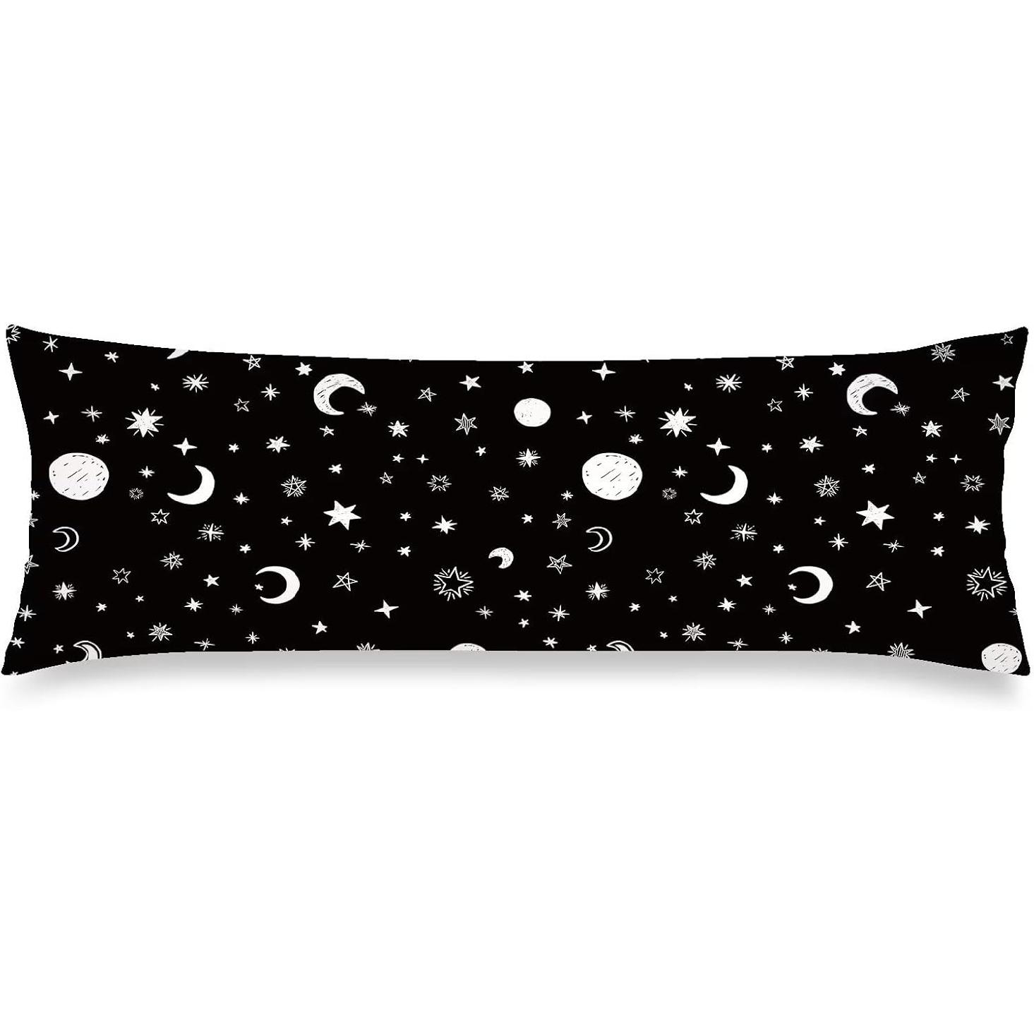 Black and White Body Pillow Cover 20x54 Pillow Cases,Moon Print Decorative Pillow Case,Stars Pattern Long Pillowcase with Zipper Soft Bedding Cushion