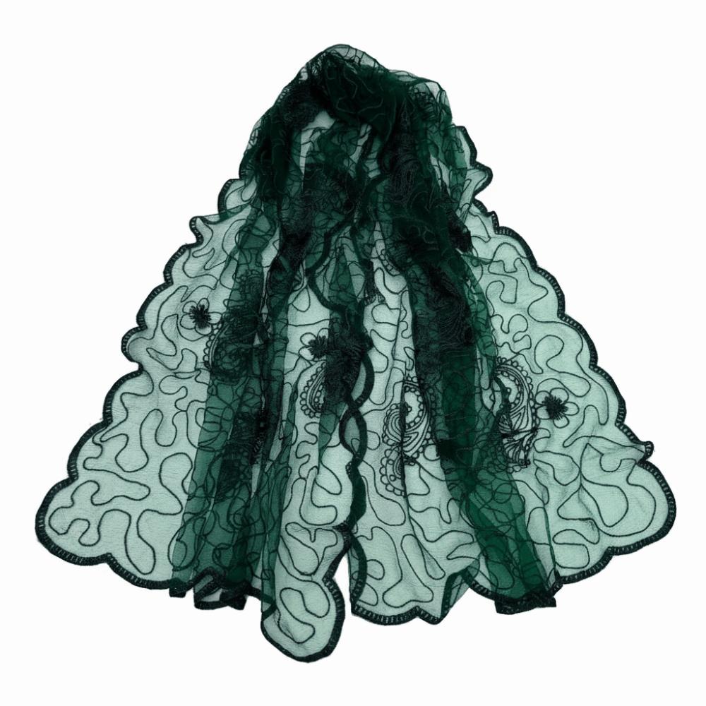 Casual Embroidered Flower Lace Scarf Lightweight Breathable Mesh Female Headscarf Long Silk Scarf Women