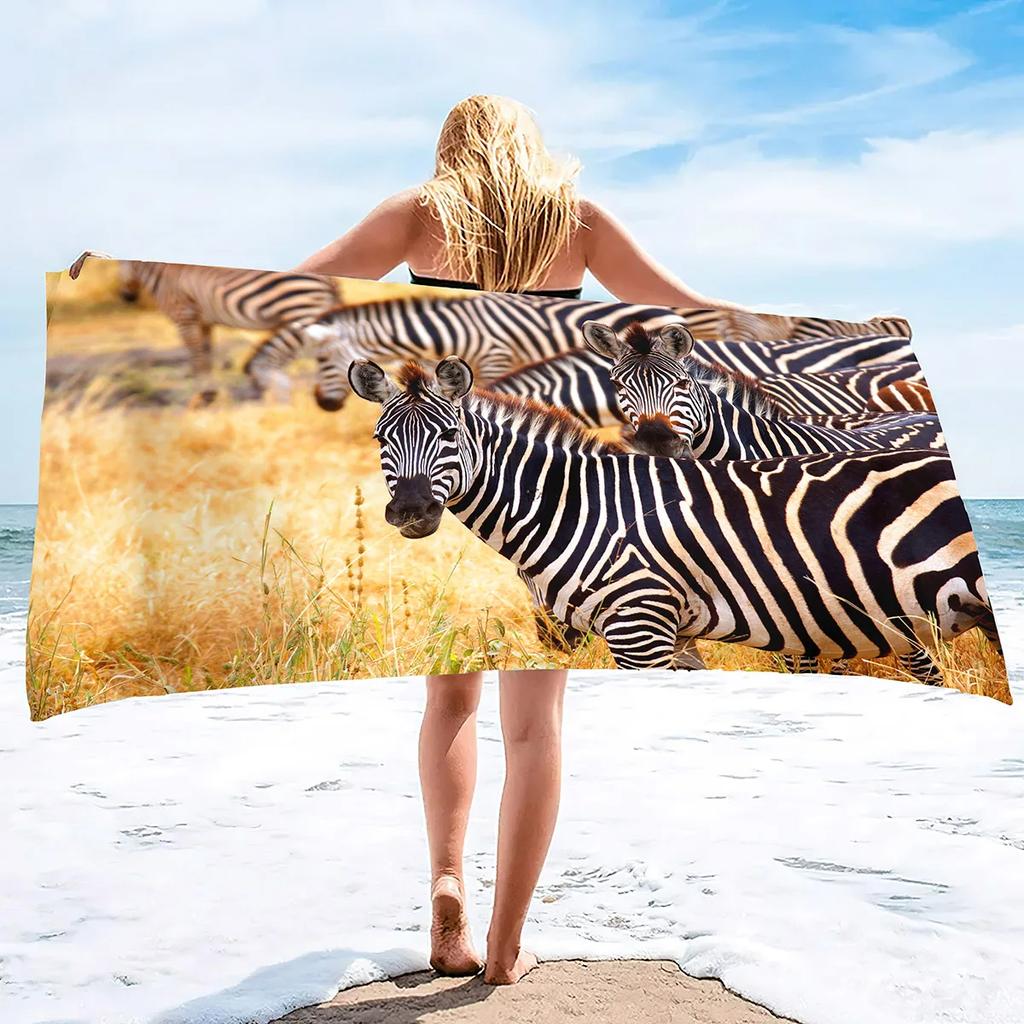 Cute Zebra Beach Towel Wild Animal Print Bath Towel for Spa Travel Yoga Sport Camp Hiking Microfiber Quick Dry Swimming Cover