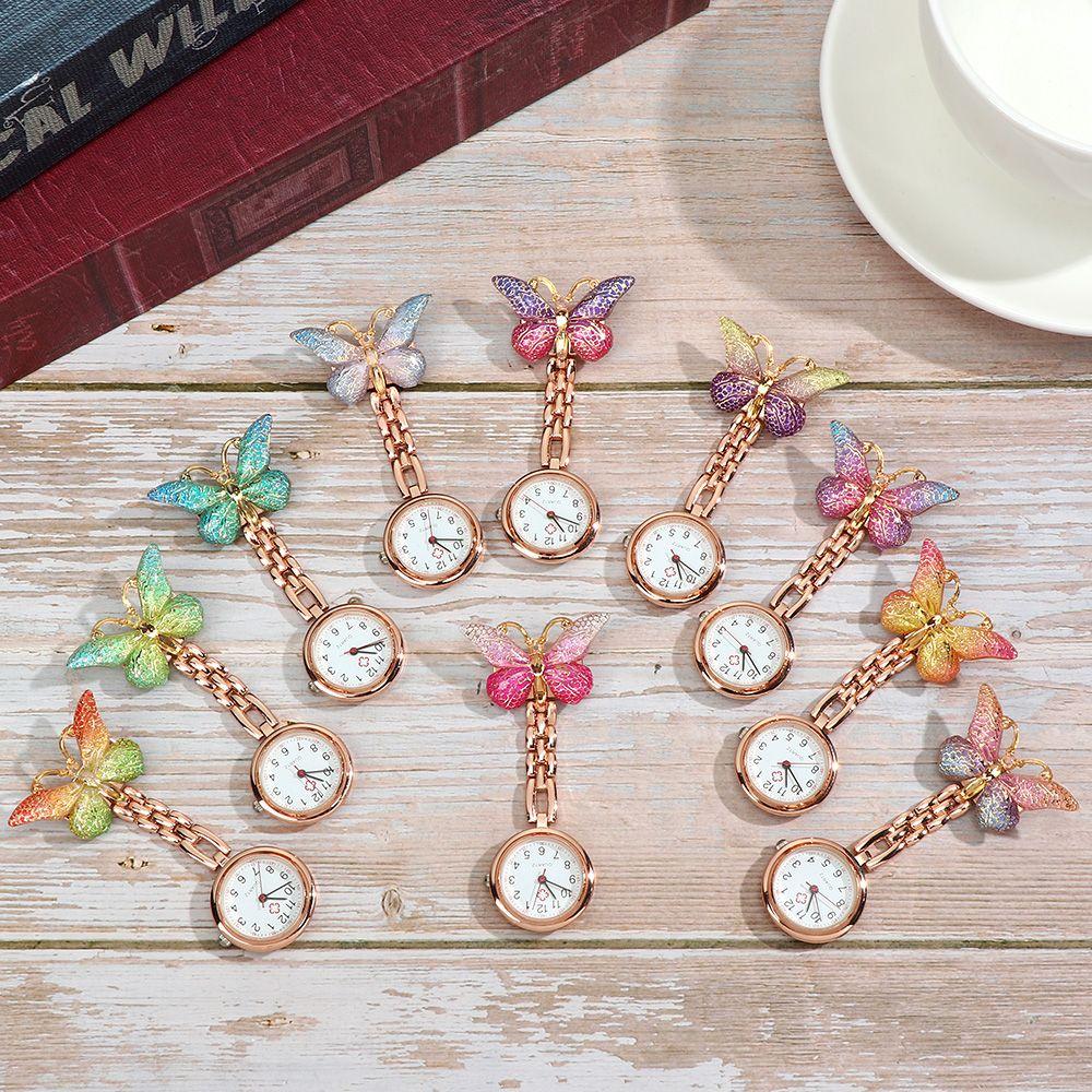 Lovely Doctor Pendant Pocket Watch Quartz Clock Butterfly Shape Nurse Watch