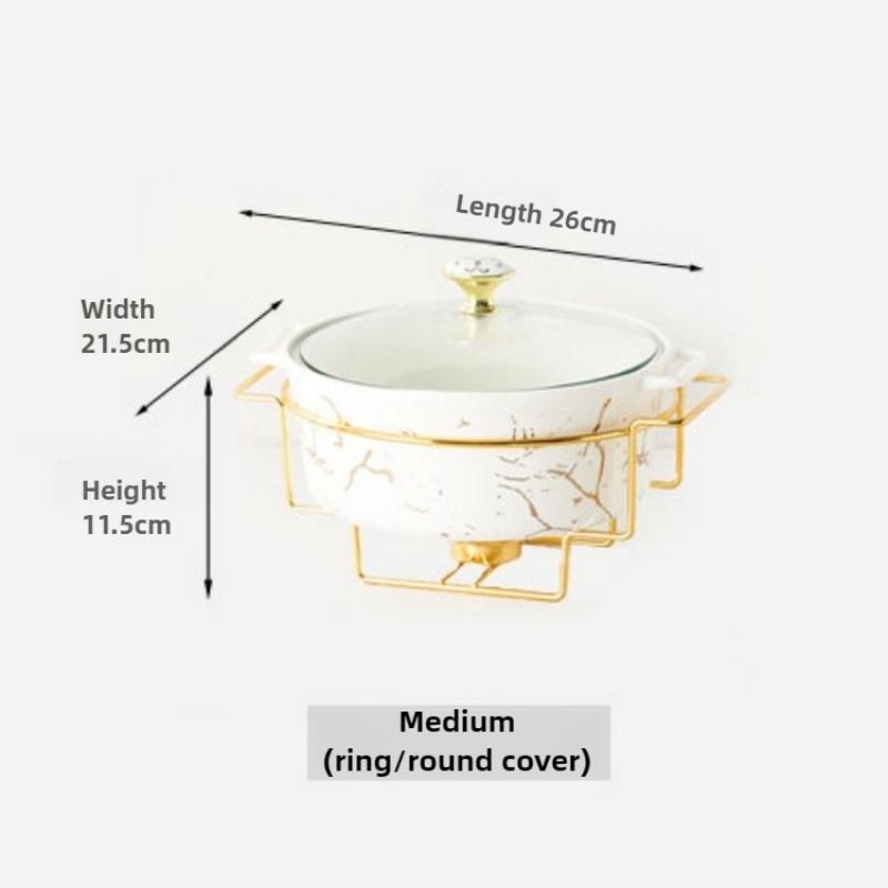 Marble Gold Pattern Nordic Double Ear Ceramic Pot Household Round Soup Pot Tableware Creative Casserole Rack With Candle Holder
