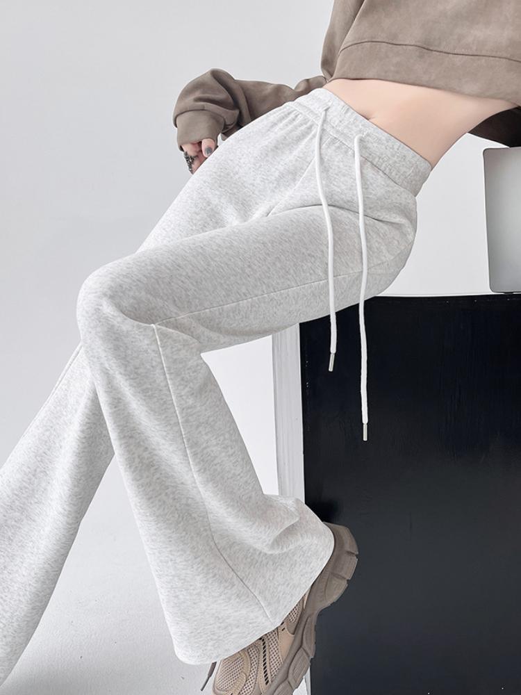 Pantaloni evazați retro americani pentru femei, toamnă, eleganti, pantaloni sport slim fit, gri, lungi, largi