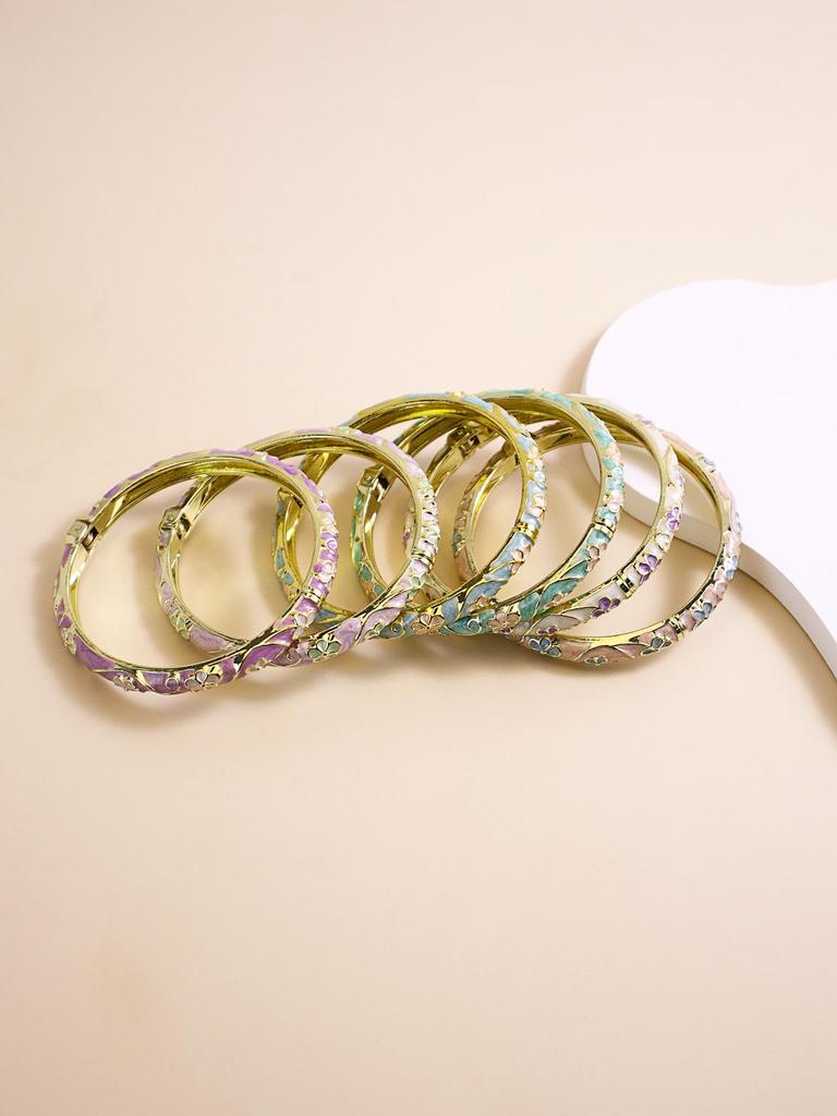 Enamel Painted Floral Rhinestone Bangle - European & American Hot-selling Bracelet