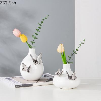 Silber Schmetterling Dekorative Keramikvase Blumentöpfe Schreibtisch Dekoration Blumenarrangement Florale Vasen Raum Ästhetische Deko
