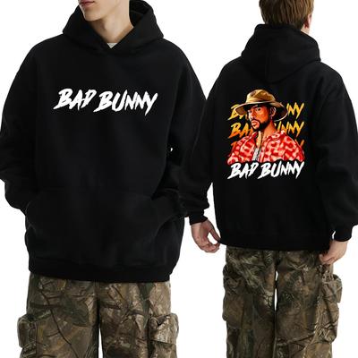 Hot Singer Bad Bunny Music Graphics Printed Sweatshirt New Men Women Harajuku Vintage Hoodies Unisex Fleece Long Sleeve Pullover