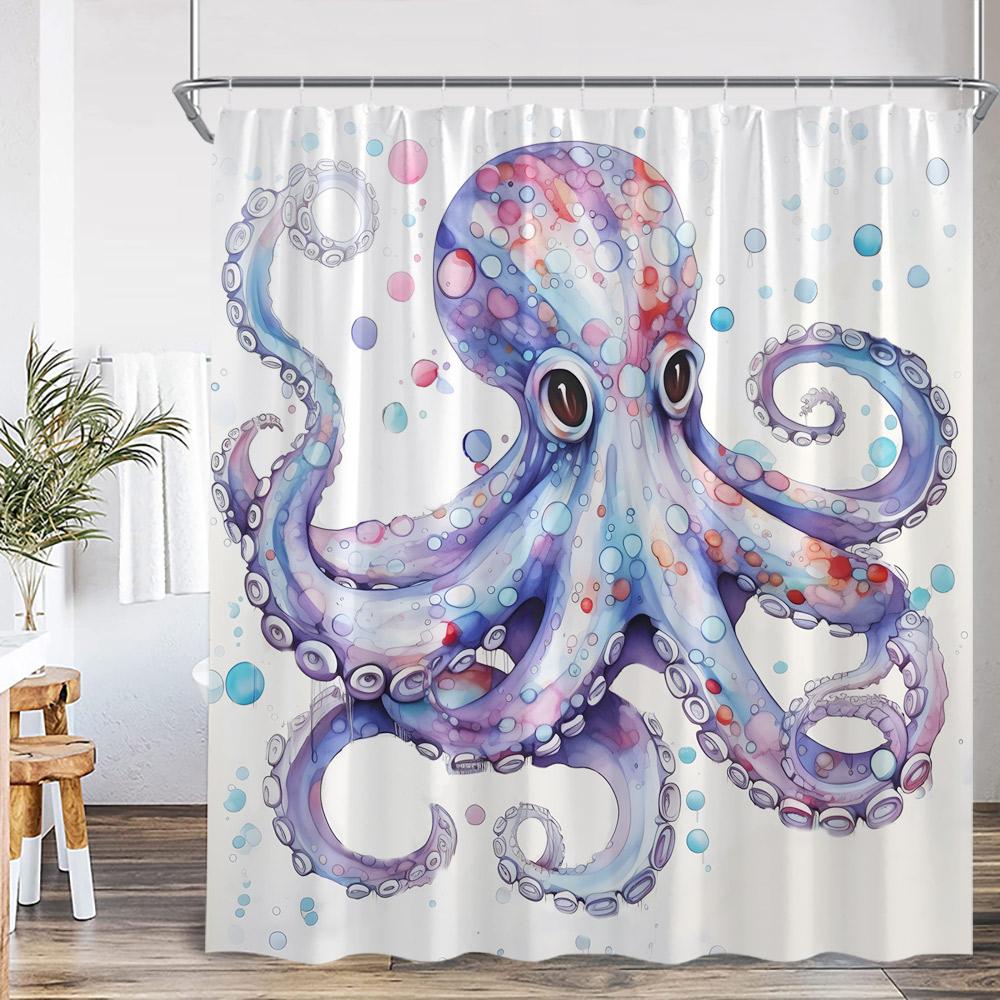 Octopus Nautical Shower Curtain Ocean Animal Wave Marine Life Map Vintage Bathroom Decor Sea Kid Child Bath Curtain With Hook