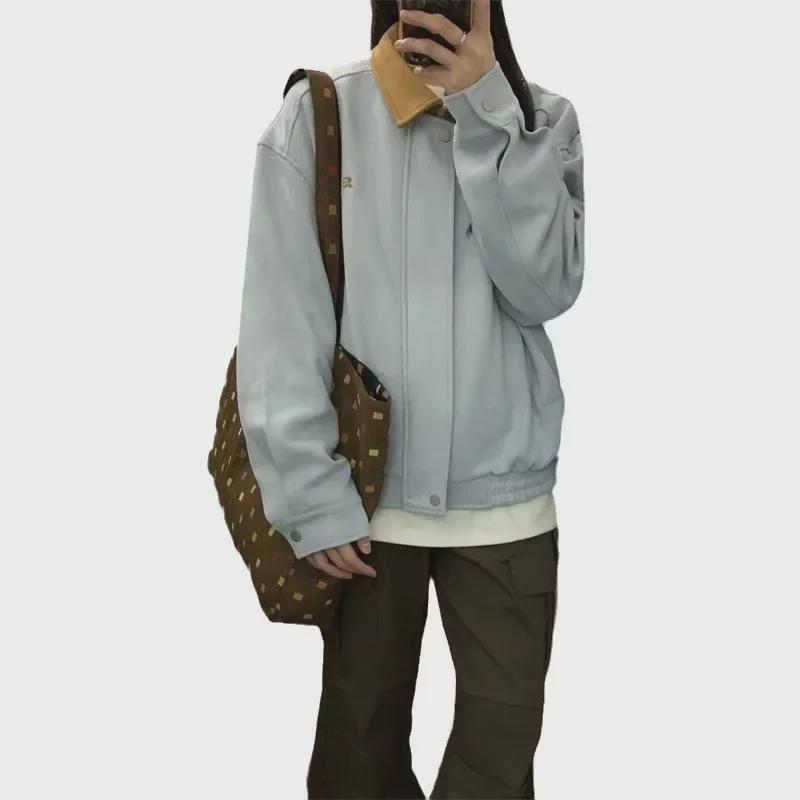 Hong Kong Style Pink Lapel Workwear Jacket for Women - Retro Spring/Autumn Design