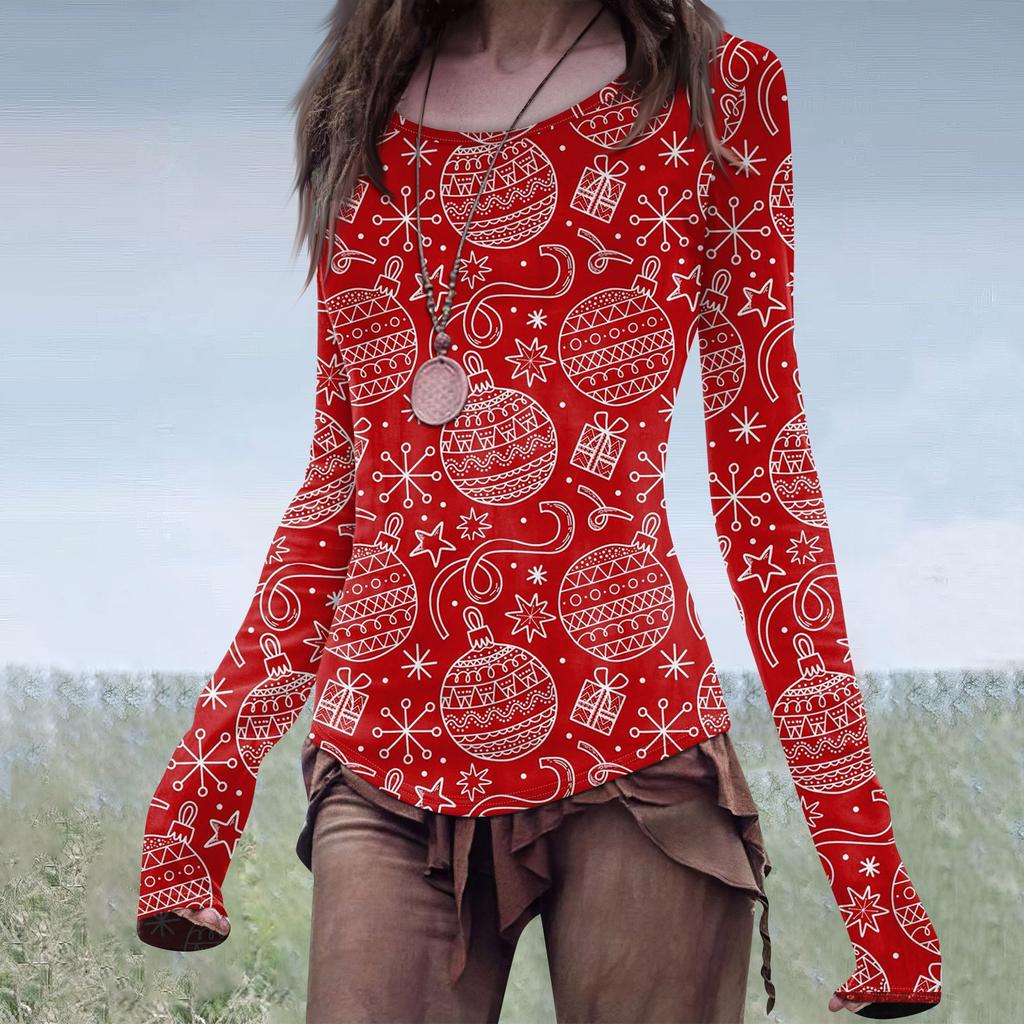 Moda Donna Casual Mori Slim Manica Lunga Stampa Halloween Girocollo Regolare Top