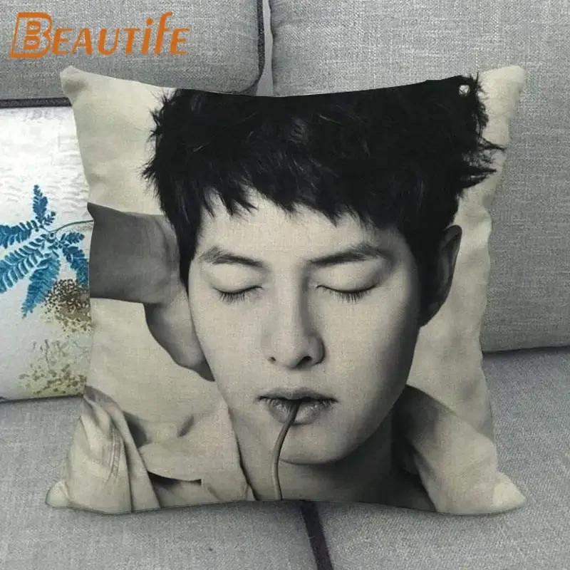 45X45cm Vincenzo Song Joong Ki KPOP Pillow Cover Square Zipper Cotton Linen Fabric Pillow Cases Bedroom Home Decorative Gift