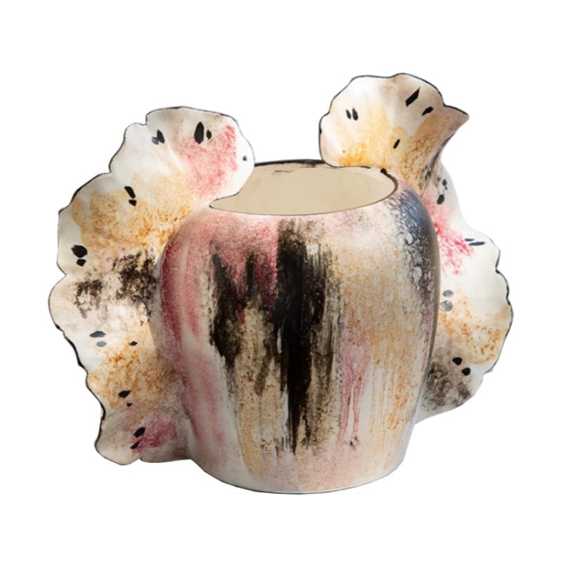 Creative Hand-painted Ceramic Vases Wavy Patterned Wings Ceramic Handicraft Floral Arrangement Accessories Home Decoration