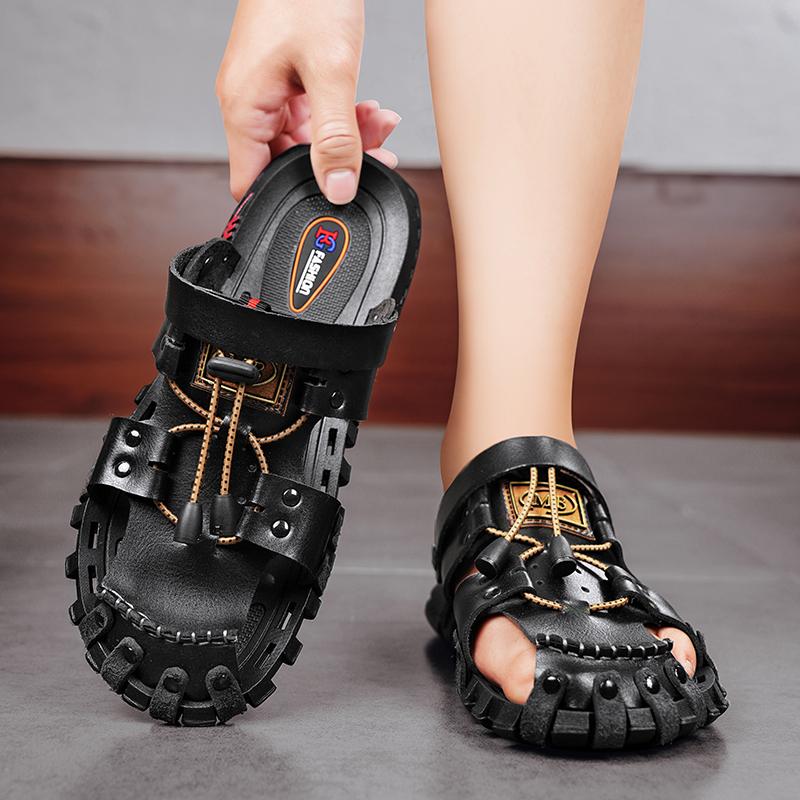 Fashion Hot Sale Men's Summer Sandals Breathable Leather Handmade Slippers Men Hand-made Beach Casual Shoes