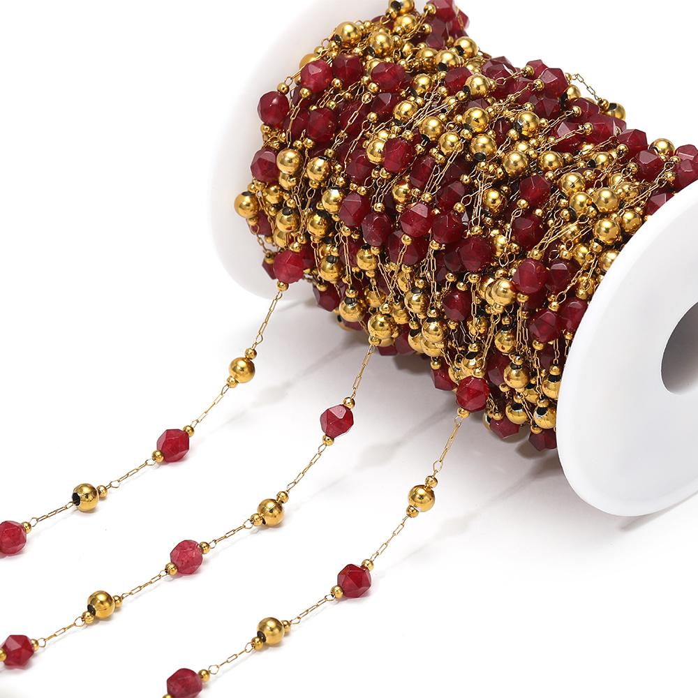 

1 Meter Stainless Steel 5mm Gold Beaded Cutting Natural Stone Chains for DIY Jewelry Findings Necklace Bracelet Earrings Making