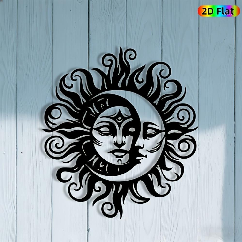 1pc Sun Moon Wall Sculpture Celestial Metal Art Statue Iron Decor for Living Room Garden Fence Indoor Outdoor Christmas New Year Housewarming Gift
