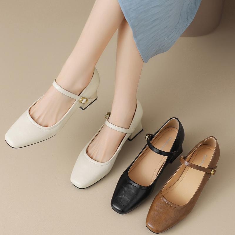 Fashion 2025 Autumn New French Shallow Single Shoes Women Wear Kitten Heel One Strap Block Heel Mary Jane Small  Shoes