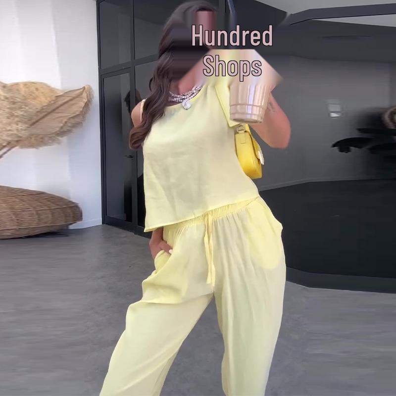 2024 Summer Women's Solid Color Sleeveless Top & Casual Long Pants Two-Piece Set