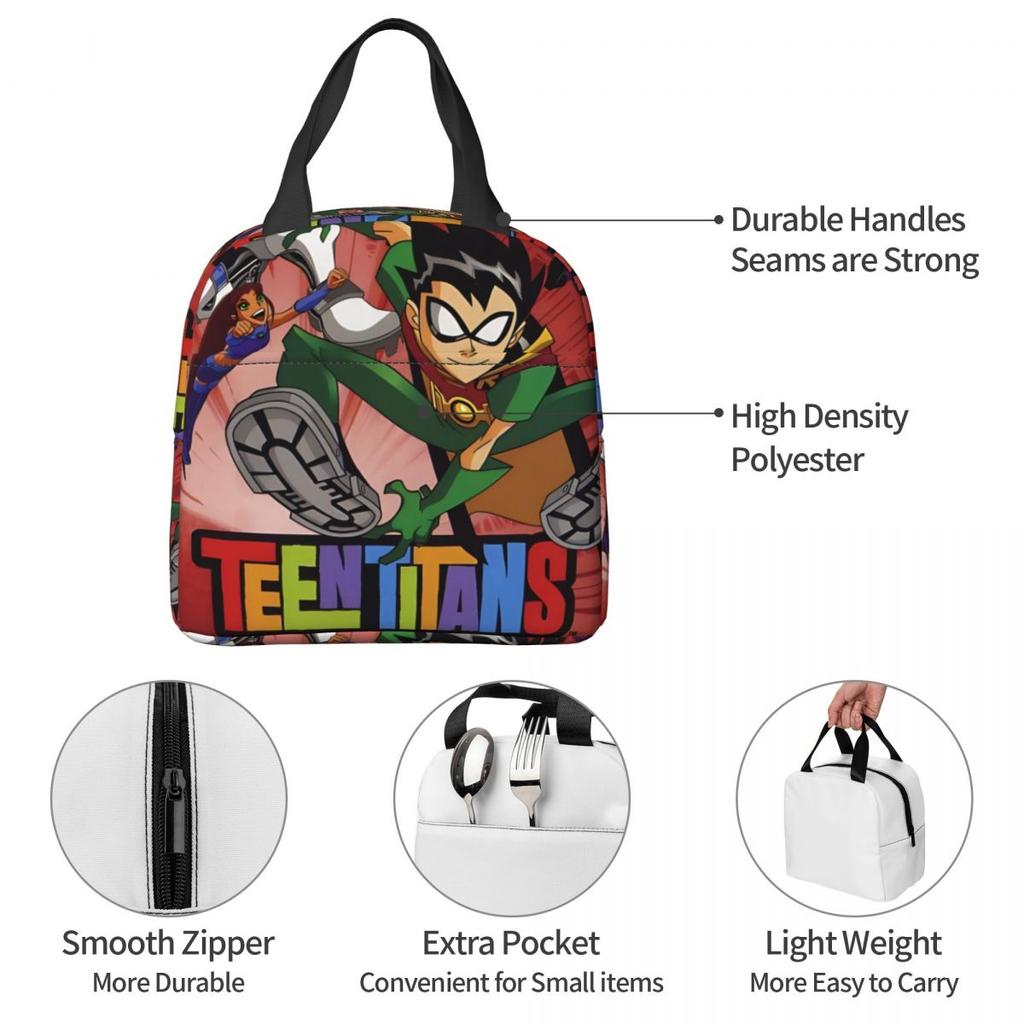 Teens Titans Go Beast Boy Thermal Insulated Lunch Bag for Picnic Portable Food Container Bags Thermal Cooler Lunch Boxes