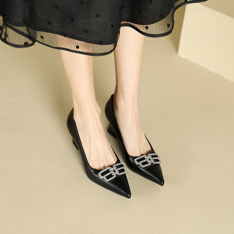 -6 slope heel high heels pointed new rhinestone square buckle platform single shoes high heels