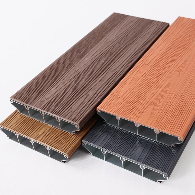 Modern Square Decking Flooring Wood Grain Aluminum with Waterproof and Anti-Slip Features for Courtyards