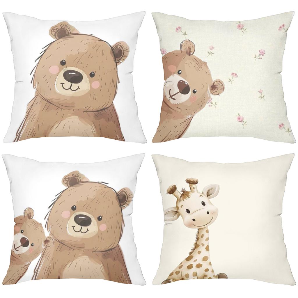 Cute Animal Printed Cushion Covers Giraffe And Bears Polyester pillowcase, sofa decorative cushion cov Headboard Pillow