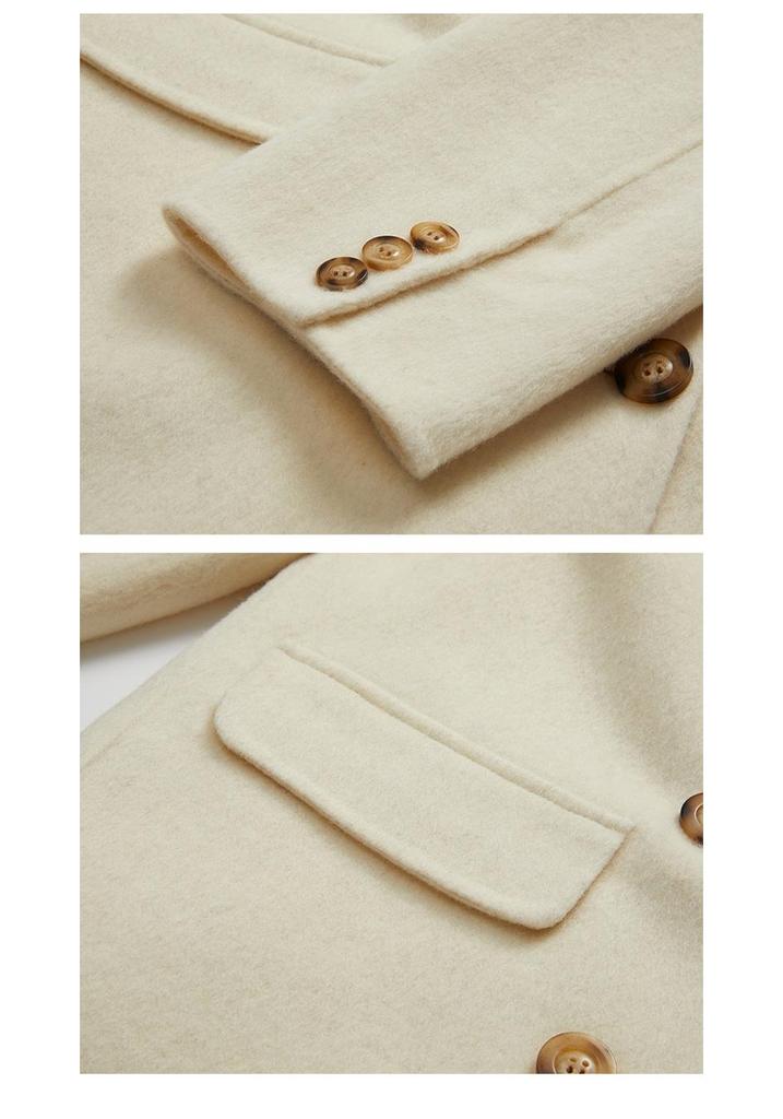 2024 Autumn/Winter Women's Mid-Length Double-Breasted Wool Coat - Versatile Solid Color Commuter Outerwear