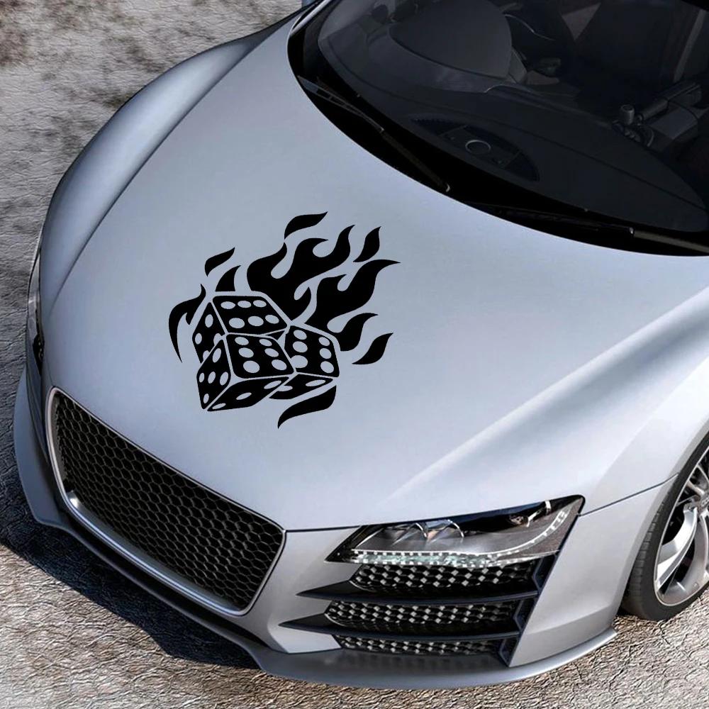 Flame Dice Sticker Car Body Engine Cover Side Door Stickers Dice Graphic Self Adhesive Vinyl Stickers Car Decoration Accessories