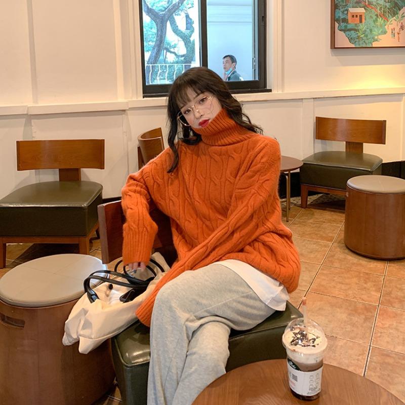 DAFIFY  Women's Fashion Casual Fall Winter Solid Color Print Long Sleeve High Neck Sweaters