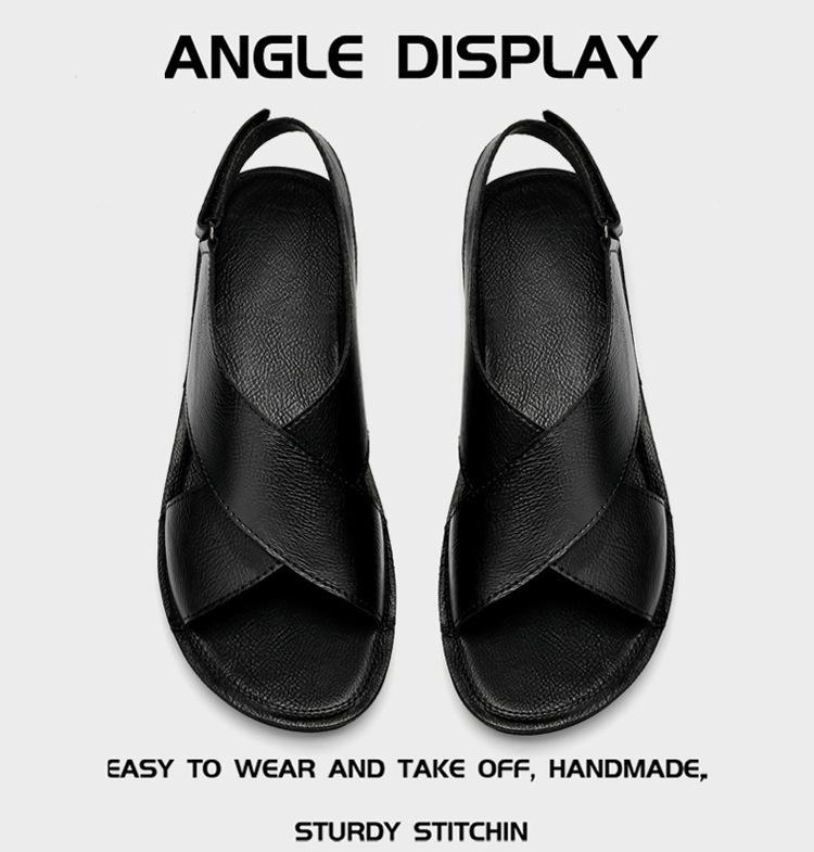 Men's Plus Size Leather Slides: Casual, Breathable, Non-Slip Summer Sandals. Versatile Beach Shoes in Sizes 46-47.