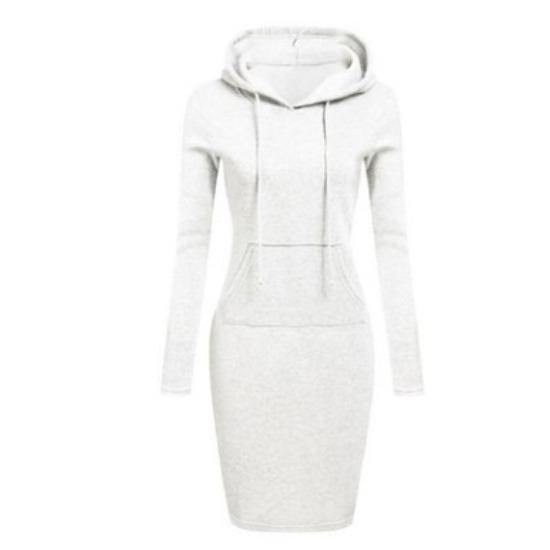 Dámská móda Podzim Zima Jednobarevný potisk Dlouhý rukáv S kapucí Vysoký pas Ležérní šaty