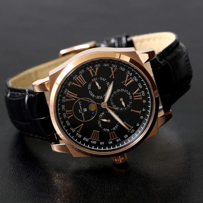 [Salvatore Marra] Watch Moon Phase Multi-Calendar 50m Waterproof Business Formal Men's Leather Strap Limited Edition Black Pink Gold