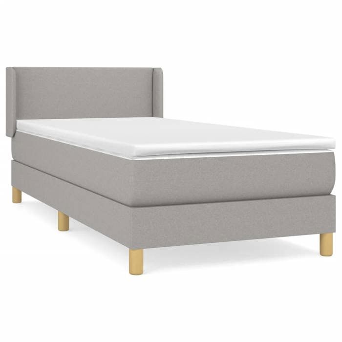 3130089 vidaXL Lit à sommier tapissier avec matelas Gris clair 100x200cm Tissu