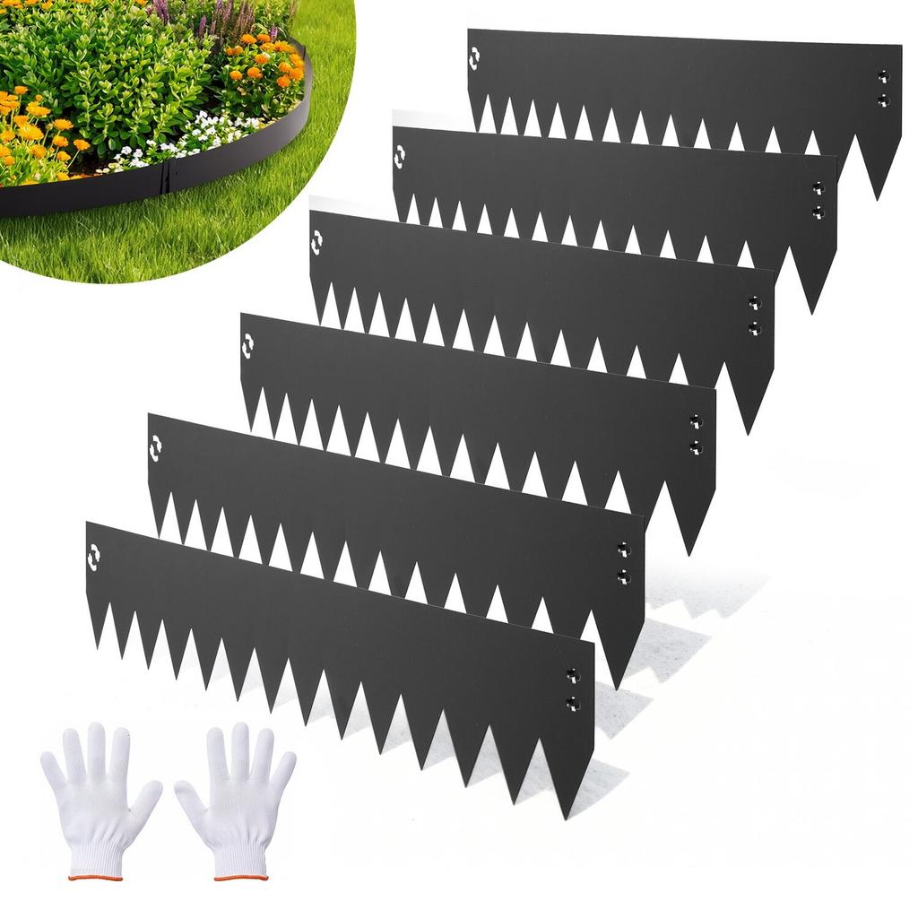 Galvanized Steel Landscape Edging, 6-Pack 1016 x 203 mm Metal Edging for Landscaping with 6 Mounting Clips, Bendable Metal Garden Edge Border for