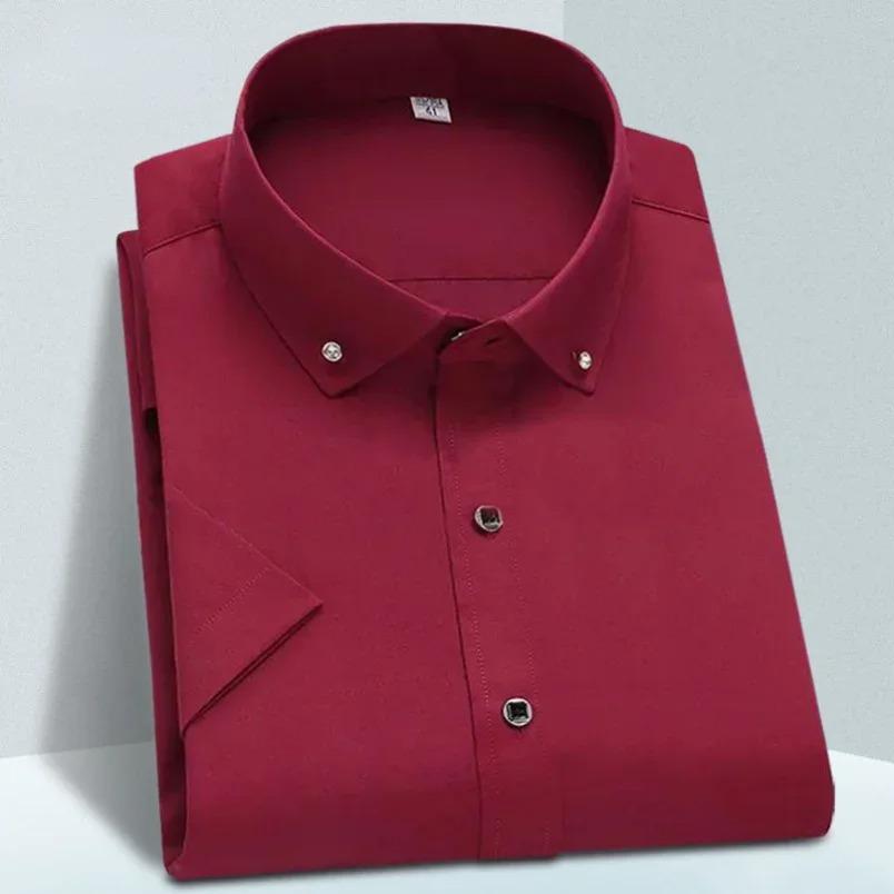 Men's Short Sleeve Shirt New Men French Cufflinks Shirt Casual Male Brand Solid Color White Pink Blue Slim Fit Cuff Dress Shirts