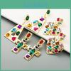 Womens Stud Exaggerate Earrings Geometric Love Alloy Set Color Rhinestone Vintage Gold Earrings