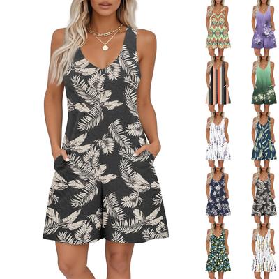 Women's V-neck Printed Sleeveless Jumpsuit Spring And Summer Casual Jumpsuit Shorts