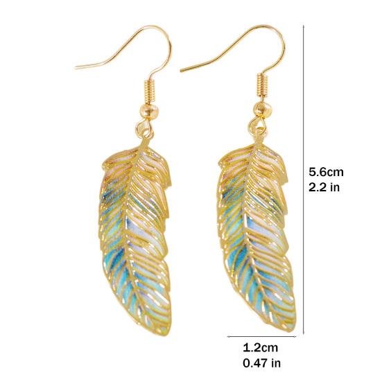 1 Pair Hook Earrings Retro Style Gradient Color Enamel Technology Gold-Plated Edges Feather Shape Drop