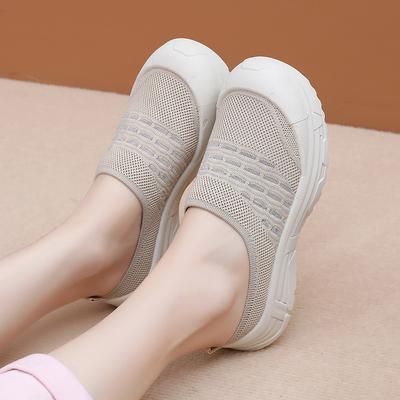 Shoes Women's 2025 Summer New Round Head Soft Sole Wear-resistant Fashion Women's Single Shoes Breathable Mesh Casual Half-drag Women's Shoes