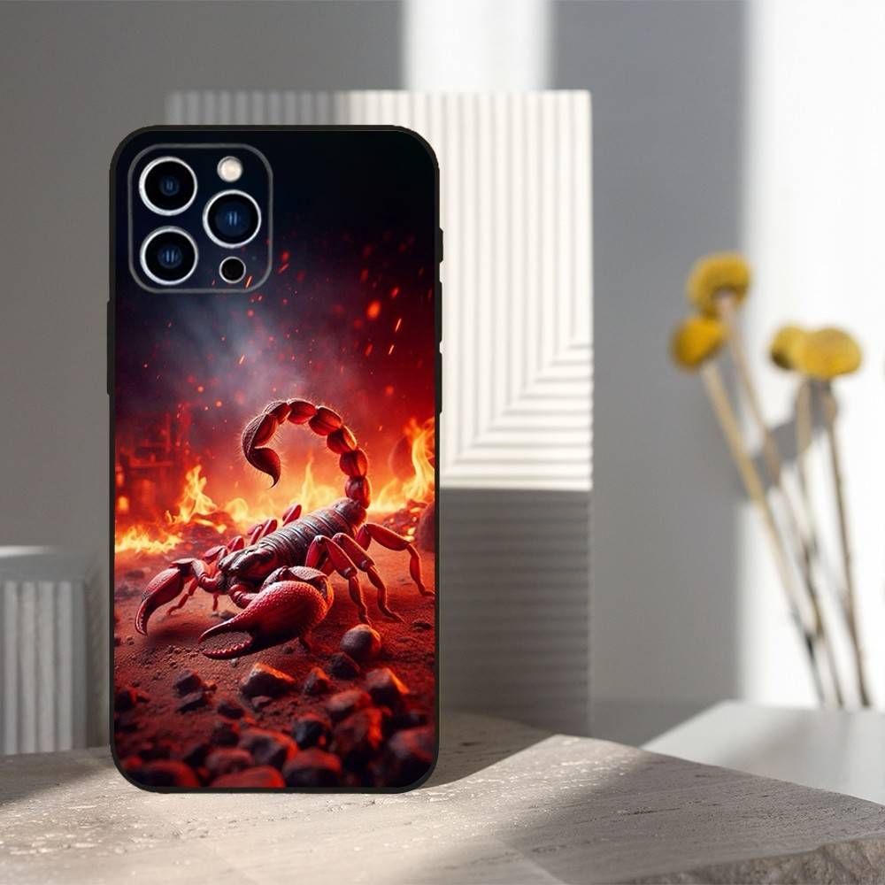 Cool Art Animal Scorpion Phone Case For iPhone 16,15,14,13,12,11 Plus,Pro Max,XS,X,XR,SE,Mini,8,7,Soft Silicone Black Cover