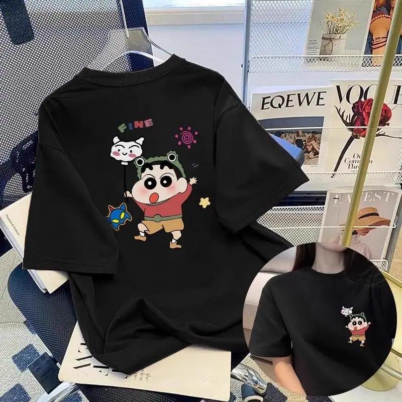 Cartoon Cotton Short-sleeved T-shirt Women's 2025 Summer New Crayon Small New Design Loose Half-sleeved Top Plus Size Feminino