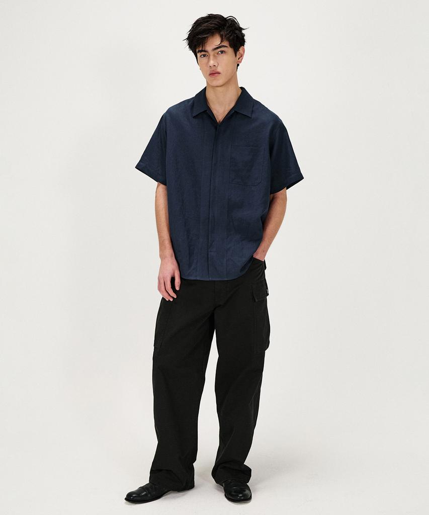 SHIRTER Pure Linen Short Sleeve Shirt (Navy)