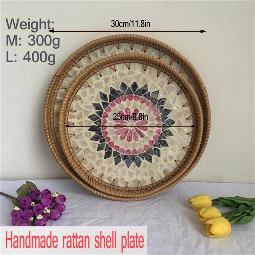 

Rattan Tray Round Storage Basket Tray With Wooden Handle Bread Fruit Cake Food Plate Serving Tray for Home kitchen 25cm 10inch