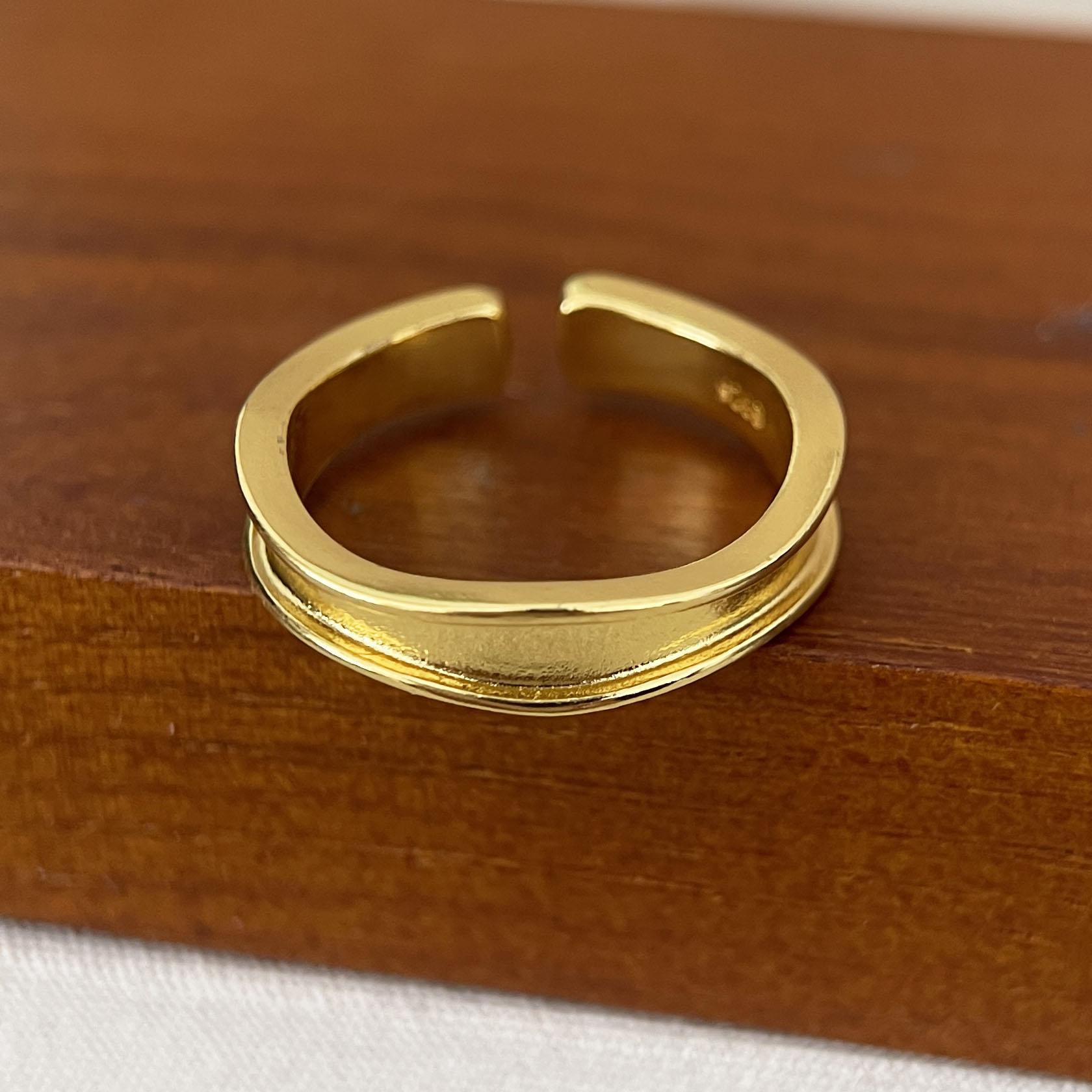 

BF CLUB 925 Sterling Rings for Women Simple Geometric Handmade Irregular Retro Gold Narrow Ring Allergy For Birthday Gift resizable
