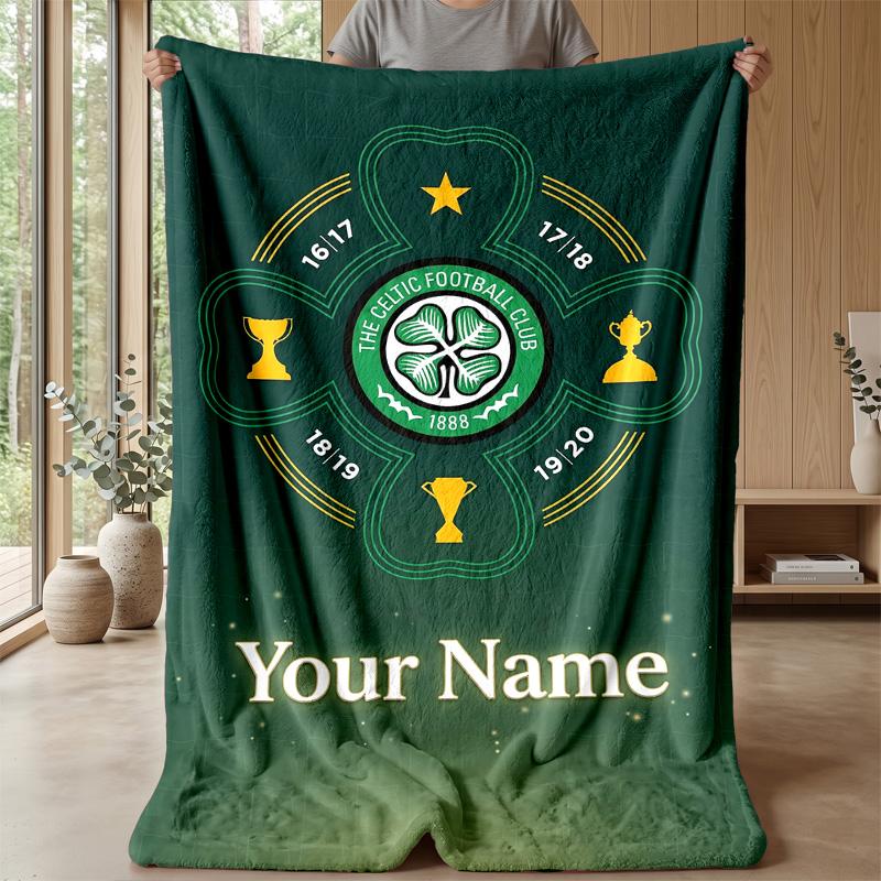 Custom Text Flannel Throw Blanket, Lightweight Cozy Bed Sofa BlanketCeltic FC