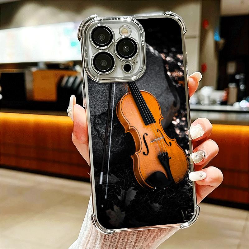 Violin Music Soft Phone Case For iPhone 15 16 17 Air 14 Pro Max 16E Plus 13 12 Mini Plating Anti-Fall Fundas